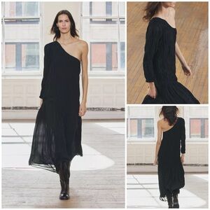 ZARA ~ Black Chiffon One Shoulder Pleated Gathered Midi Maxi Dress